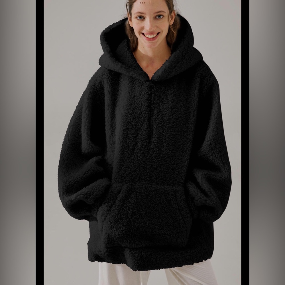 EUC NAP Black Pouch Pocket Fleece Hoodie Oversize S CozyCore